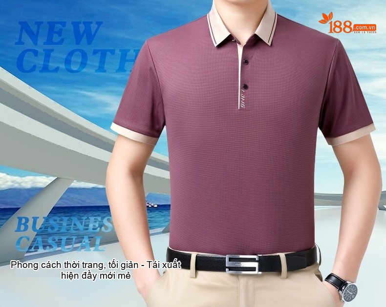 Áo Polo Nam Lụa Tằm Tơ Mùa Hè Thoáng Mát Màu Đỏ Tía, Xanh Dương, Trắng, Xám chi tiết 1