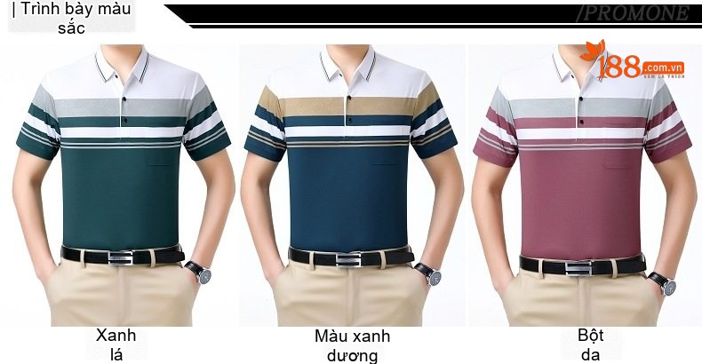 Áo Polo Nam Lụa Tơ Tằm Cao Cấp Họa Tiết Sọc Ngang Không Nhăn Màu Đỏ Tía, Xanh Dương, Nâu Vàng, Xám... chi tiết 7