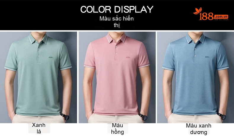 Áo Polo Nam Lụa Tơ Tằm Cao Cấp Mềm Mịn Không Nhăn Màu Xanh, Hồng, Xanh Lá chi tiết 4