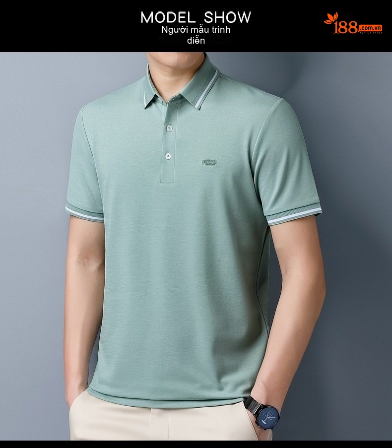 Áo Polo Nam Lụa Tơ Tằm Cao Cấp Mềm Mịn Không Nhăn Màu Xanh, Hồng, Xanh Lá chi tiết 5