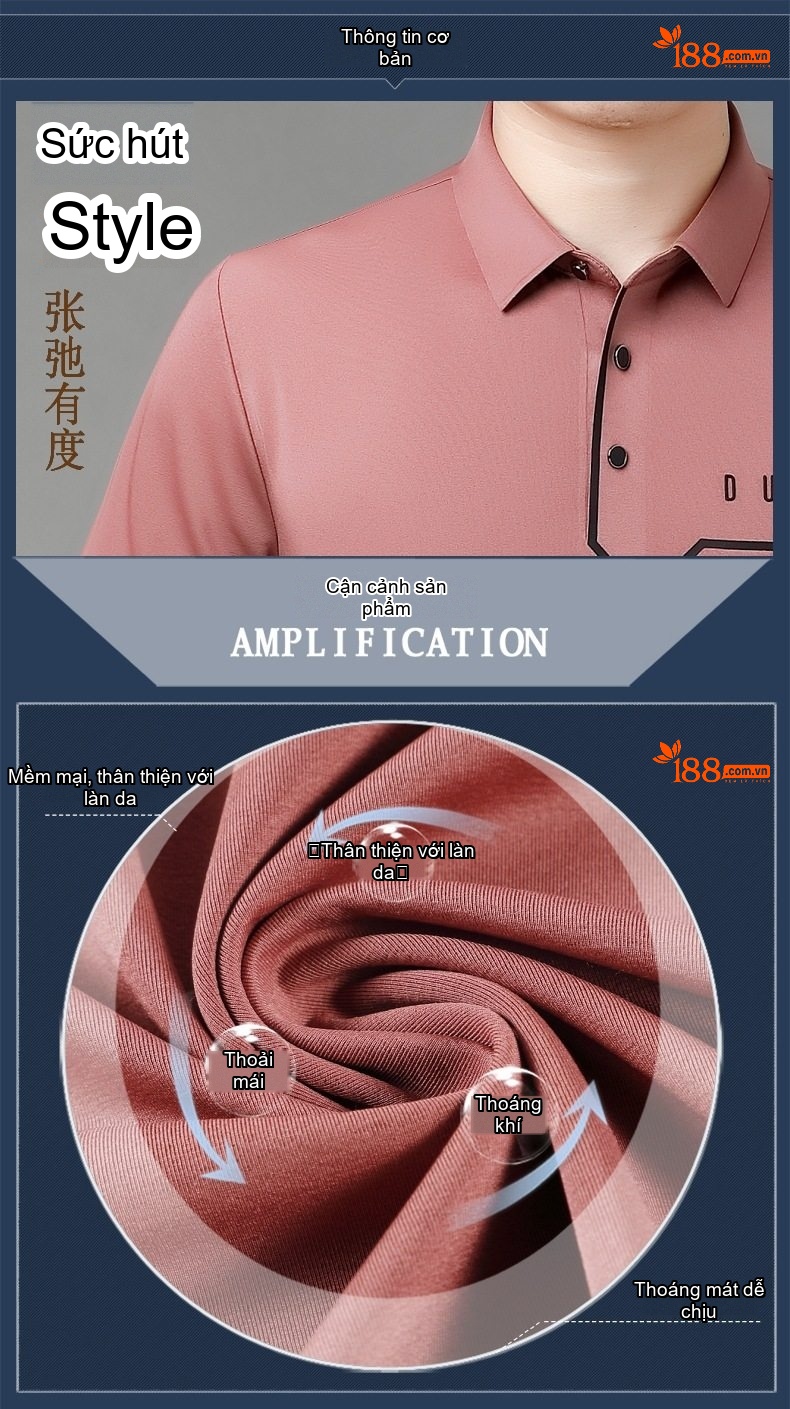 Áo Polo Nam Lụa Tơ Tằm Cộc Tay Chống Nhăn Phong Cách Doanh Nhân Màu Đen, Nâu, Xám, Hồng... chi tiết 2