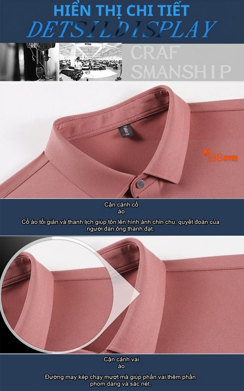 Áo Polo Nam Lụa Tơ Tằm Cộc Tay Chống Nhăn Phong Cách Doanh Nhân Màu Đen, Nâu, Xám, Hồng... chi tiết 36