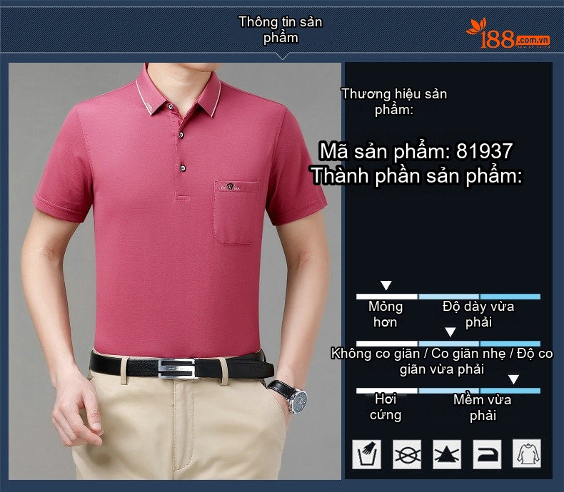 Áo Polo Nam Lụa Tơ Tằm Cộc Tay Phong Cách Lịch Sự Màu Đỏ, Xanh, Hồng... chi tiết 3