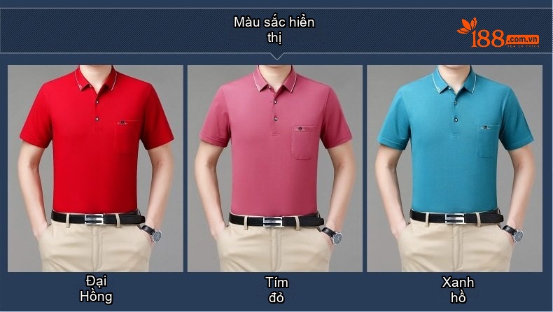 Áo Polo Nam Lụa Tơ Tằm Cộc Tay Phong Cách Lịch Sự Màu Đỏ, Xanh, Hồng... chi tiết 4