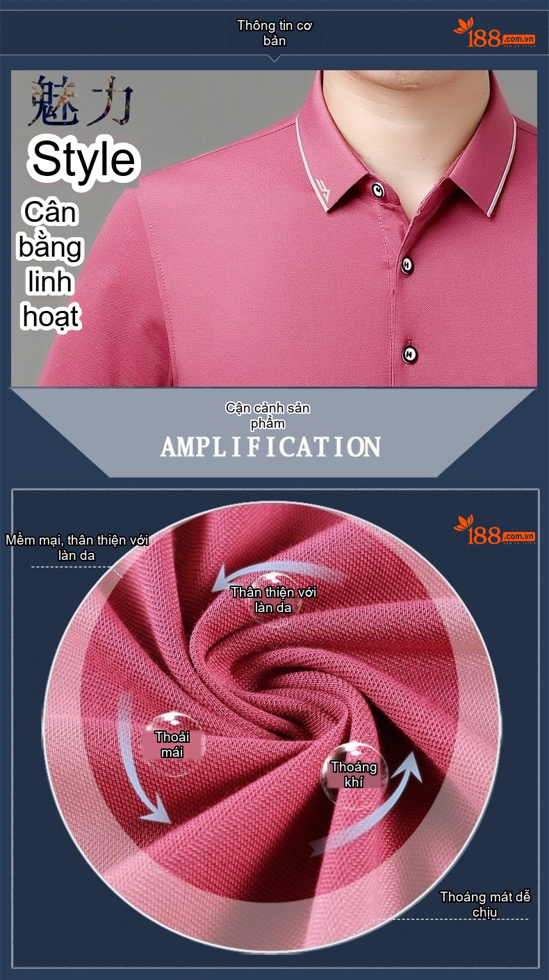 Áo Polo Nam Lụa Tơ Tằm Cộc Tay Phong Cách Lịch Sự Màu Đỏ, Xanh, Hồng... chi tiết 2