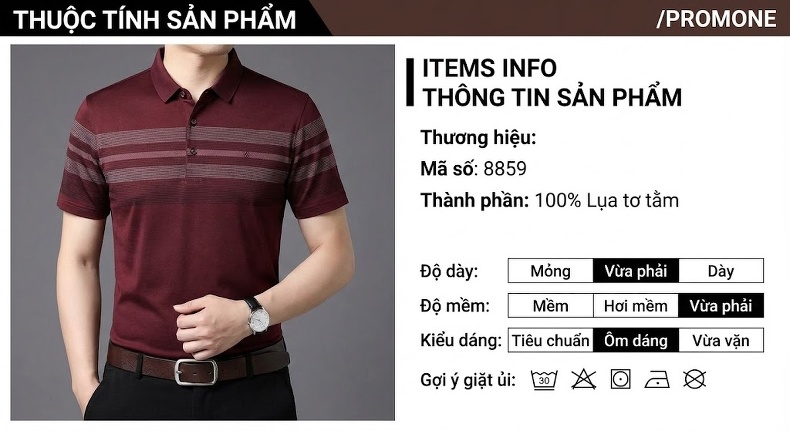 Áo Polo Nam Lụa Tơ Tằm Mát Lạnh Form Rộng Chống Nhăn Màu Đỏ Gạch, Xanh Navy chi tiết 6