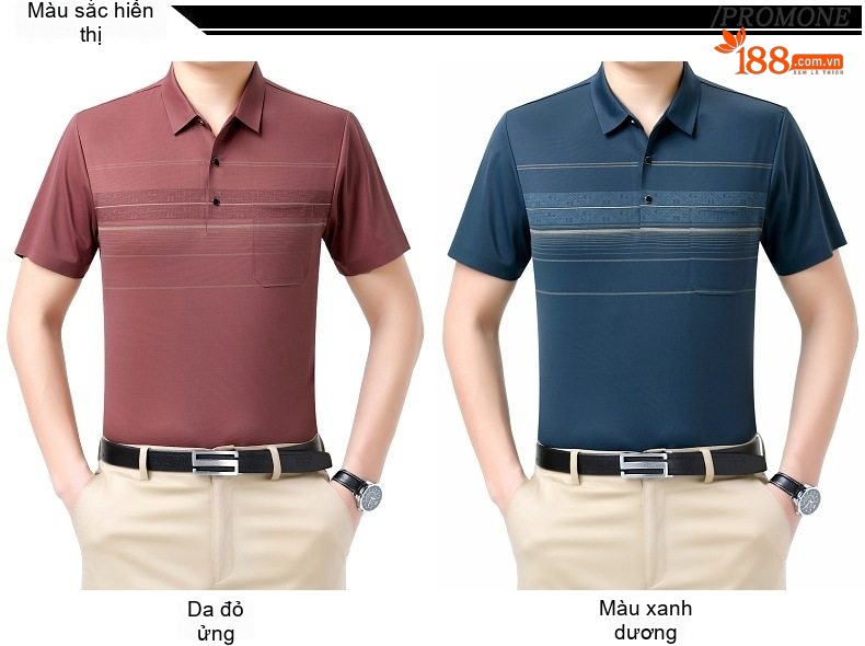 Áo Polo Nam Lụa Tơ Tằm Mát Lạnh Form Rộng Chống Nhăn Màu Đỏ Gạch, Xanh Navy chi tiết 7