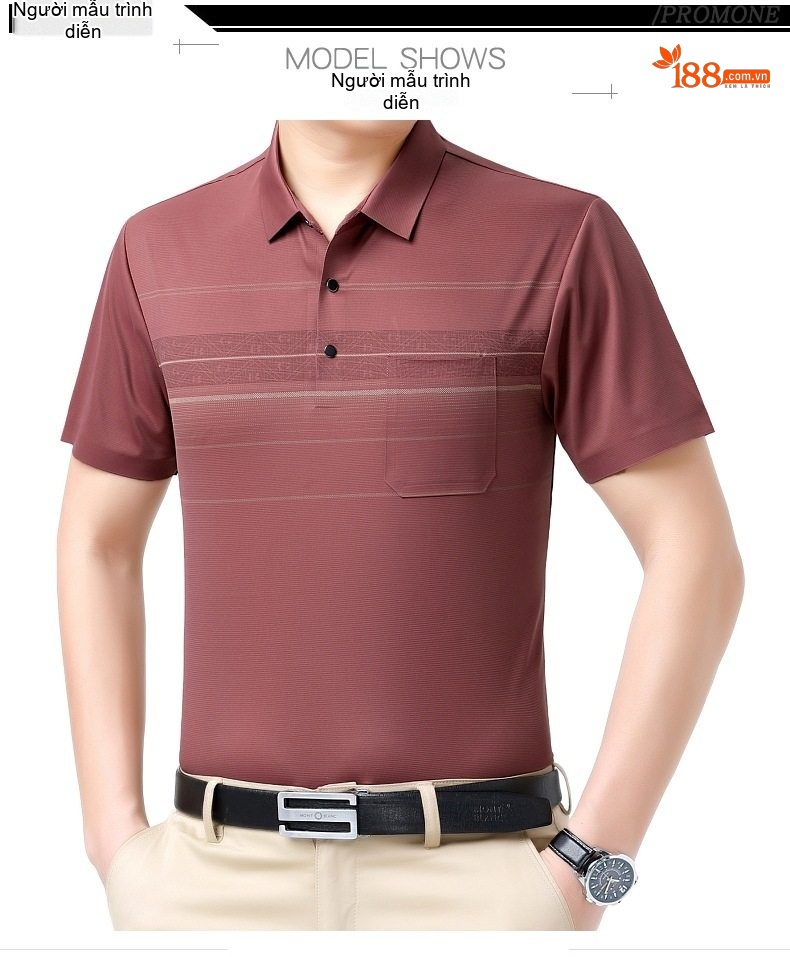 Áo Polo Nam Lụa Tơ Tằm Mát Lạnh Form Rộng Chống Nhăn Màu Đỏ Gạch, Xanh Navy chi tiết 8