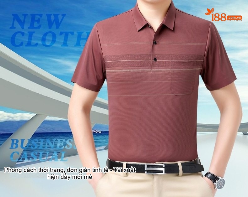 Áo Polo Nam Lụa Tơ Tằm Mát Lạnh Form Rộng Chống Nhăn Màu Đỏ Gạch, Xanh Navy chi tiết 1