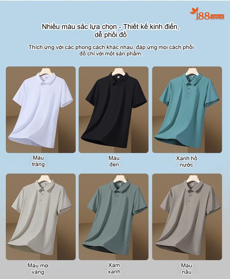 Áo Polo Nam Ngắn Tay Áo Thun Ice Silk Chống Nắng UPF50+ Thoáng Mát Màu Xám, Xanh, Nâu... chi tiết 7