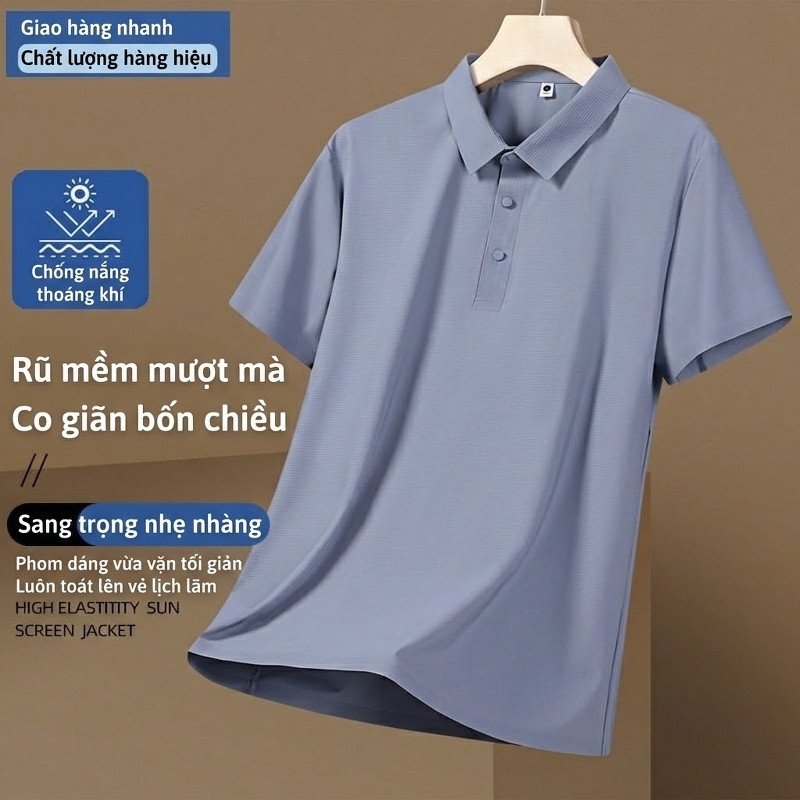 Áo Polo Nam Ngắn Tay Áo Thun Ice Silk Chống Nắng UPF50+ Thoáng Mát Màu Xám, Xanh, Nâu...