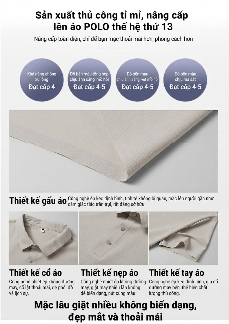 Áo Polo Nam Ngắn Tay Áo Thun Ice Silk Chống Nắng UPF50+ Thoáng Mát Màu Xám, Xanh, Nâu... chi tiết 3