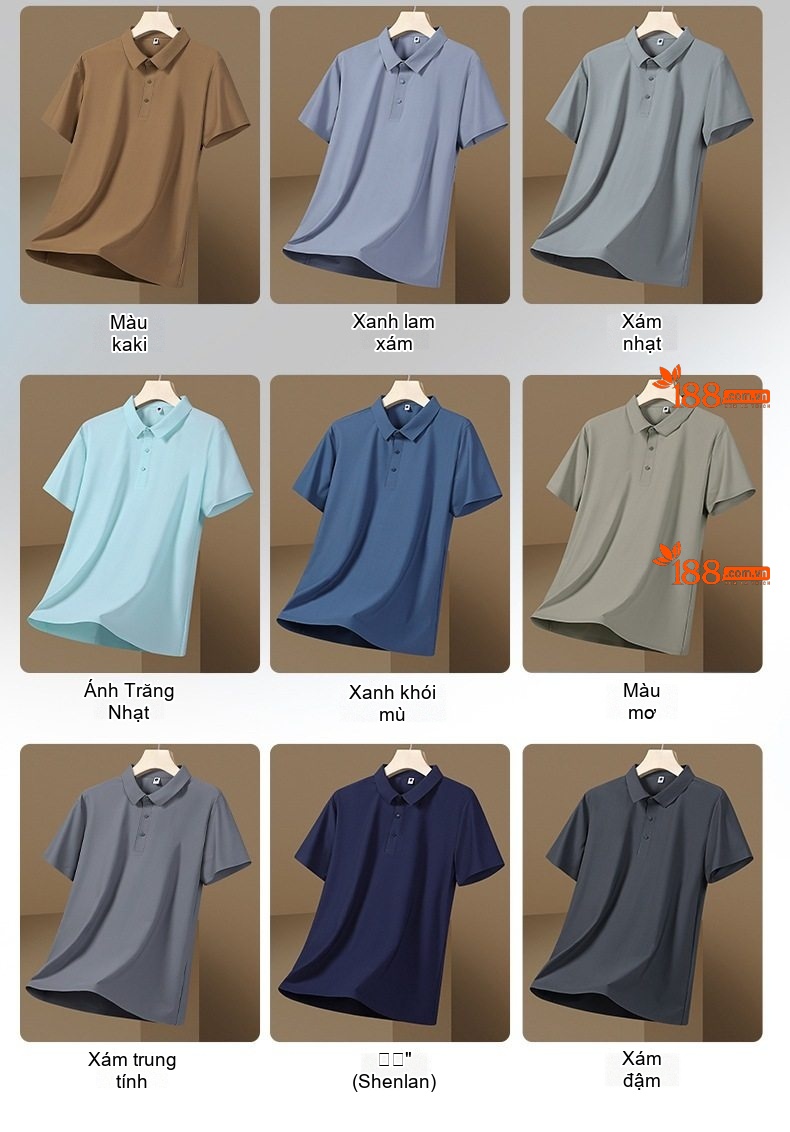 Áo Polo Nam Ngắn Tay Áo Thun Ice Silk Chống Nắng UPF50+ Thoáng Mát Màu Xám, Xanh, Nâu... chi tiết 8