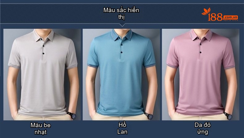 Áo Polo Nam Ngắn Tay Áo Thun Mùa Hè Chất Liệu Tơ Tằm Không Nhăn Phong Cách Doanh Nhân Màu Hồng, Xanh, Xám chi tiết 4