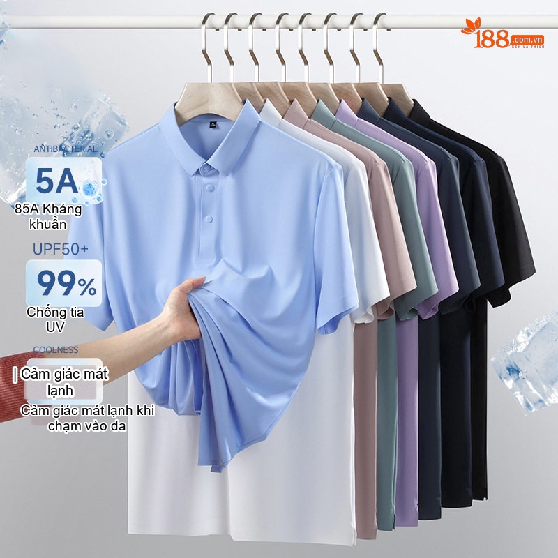 Áo Polo Nam Ngắn Tay Chống Nắng Kháng Khuẩn 5A Cổ Bẻ Khuy Bấm Màu Xanh, Trắng, Xám, Tím...