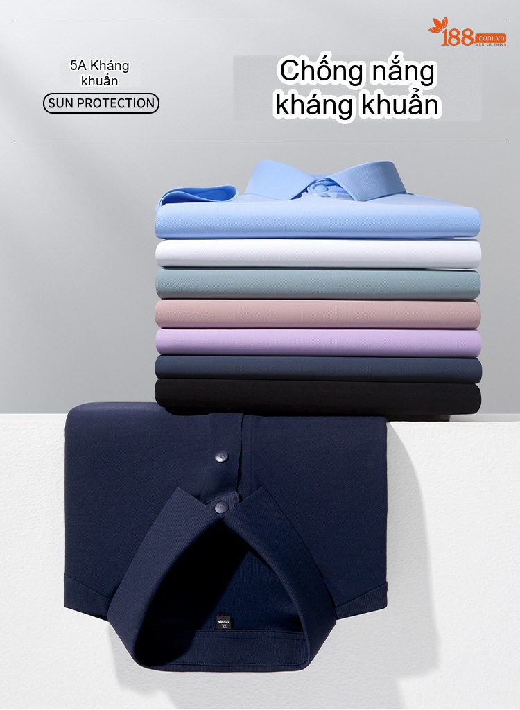 Áo Polo Nam Ngắn Tay Chống Nắng Kháng Khuẩn 5A Cổ Bẻ Khuy Bấm Màu Xanh, Trắng, Xám, Tím... chi tiết 1