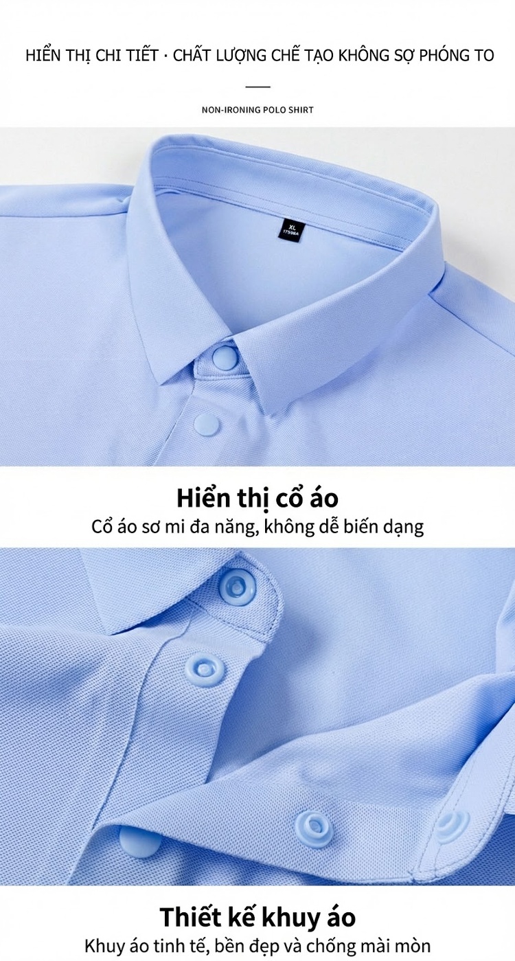 Áo Polo Nam Ngắn Tay Chống Nắng Kháng Khuẩn 5A Cổ Bẻ Khuy Bấm Màu Xanh, Trắng, Xám, Tím... chi tiết 9