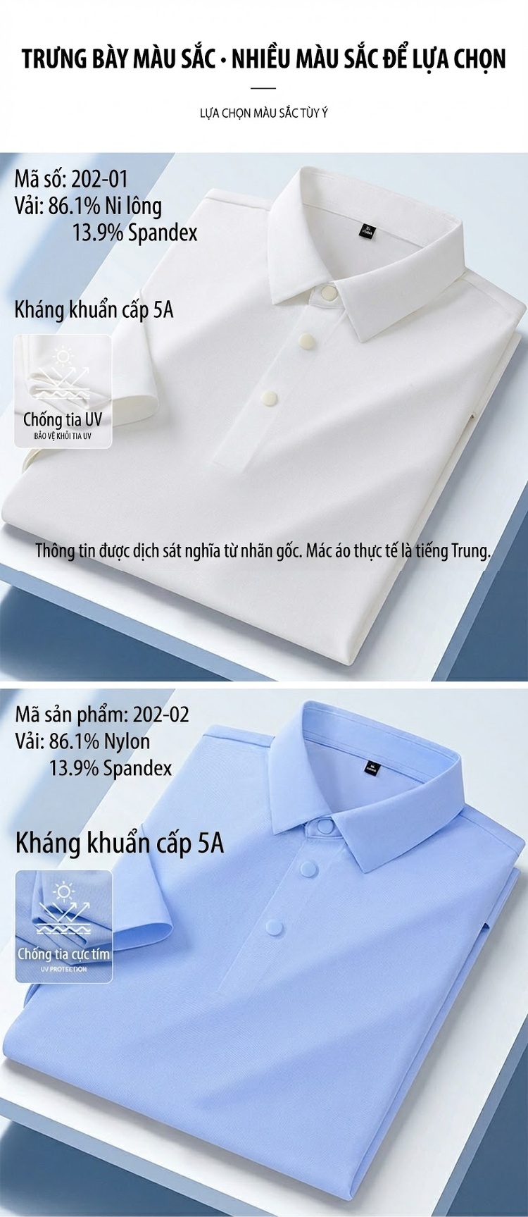 Áo Polo Nam Ngắn Tay Chống Nắng Kháng Khuẩn 5A Cổ Bẻ Khuy Bấm Màu Xanh, Trắng, Xám, Tím... chi tiết 11