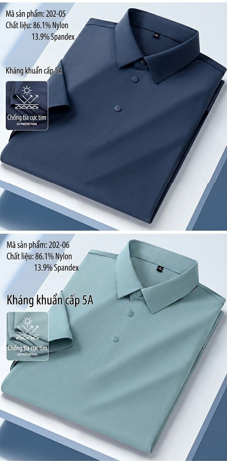 Áo Polo Nam Ngắn Tay Chống Nắng Kháng Khuẩn 5A Cổ Bẻ Khuy Bấm Màu Xanh, Trắng, Xám, Tím... chi tiết 12