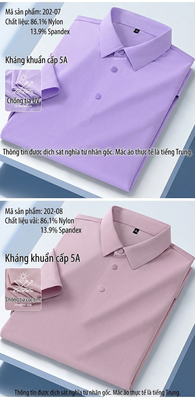 Áo Polo Nam Ngắn Tay Chống Nắng Kháng Khuẩn 5A Cổ Bẻ Khuy Bấm Màu Xanh, Trắng, Xám, Tím... chi tiết 13