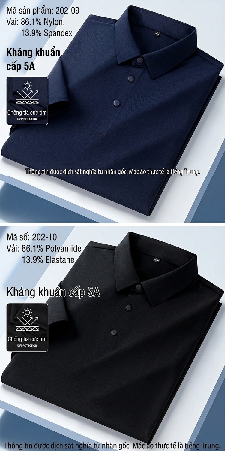 Áo Polo Nam Ngắn Tay Chống Nắng Kháng Khuẩn 5A Cổ Bẻ Khuy Bấm Màu Xanh, Trắng, Xám, Tím... chi tiết 14