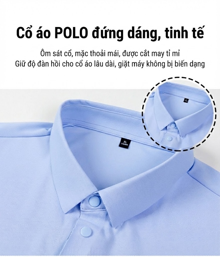 Áo Polo Nam Ngắn Tay Chống Nắng Kháng Khuẩn 5A Cổ Bẻ Khuy Bấm Màu Xanh, Trắng, Xám, Tím... chi tiết 6