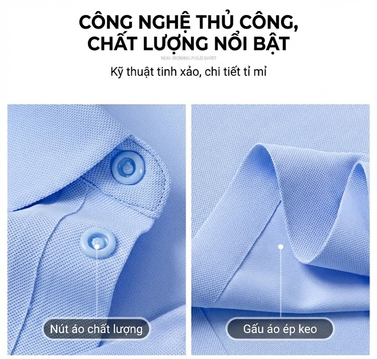 Áo Polo Nam Ngắn Tay Chống Nắng Kháng Khuẩn 5A Cổ Bẻ Khuy Bấm Màu Xanh, Trắng, Xám, Tím... chi tiết 7