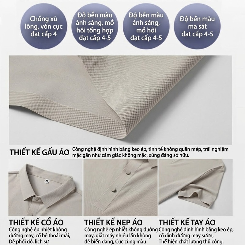 Áo Polo Nam Ngắn Tay Cotton Co Giãn Thoáng Mát Màu Trắng, Kem