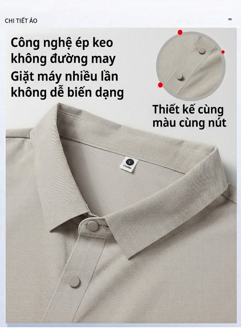 Áo Polo Nam Ngắn Tay Cotton Co Giãn Thoáng Mát Màu Trắng, Kem chi tiết 5