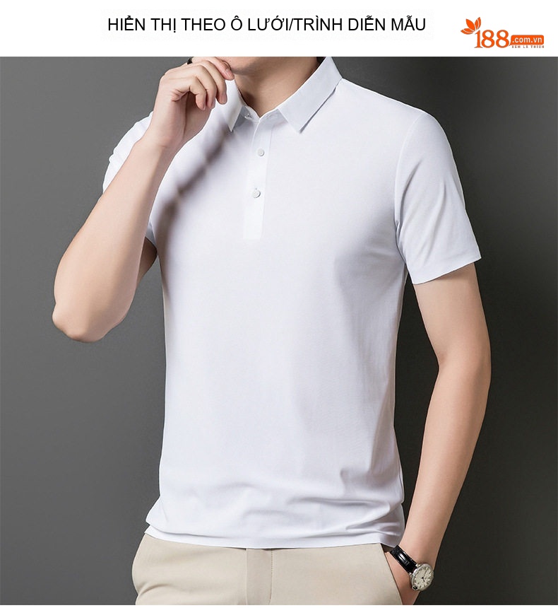 Áo Polo Nam Ngắn Tay Cotton Co Giãn Thoáng Mát Màu Trắng, Kem chi tiết 10