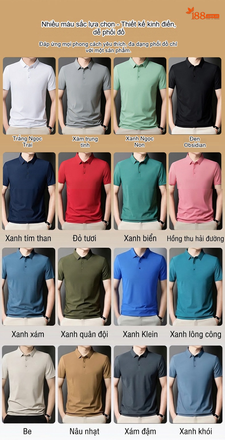 Áo Polo Nam Ngắn Tay Cotton Co Giãn Thoáng Mát Màu Trắng, Kem chi tiết 8
