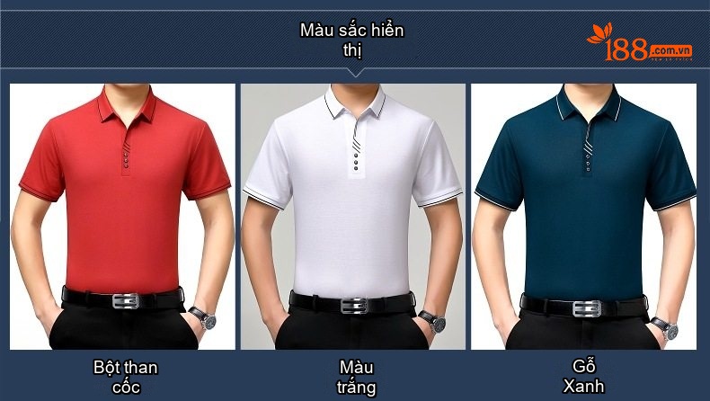 Áo Polo Nam Ngắn Tay Lụa Tằm Công Sở Trung Niên Màu Xanh, Trắng, Đỏ chi tiết 4
