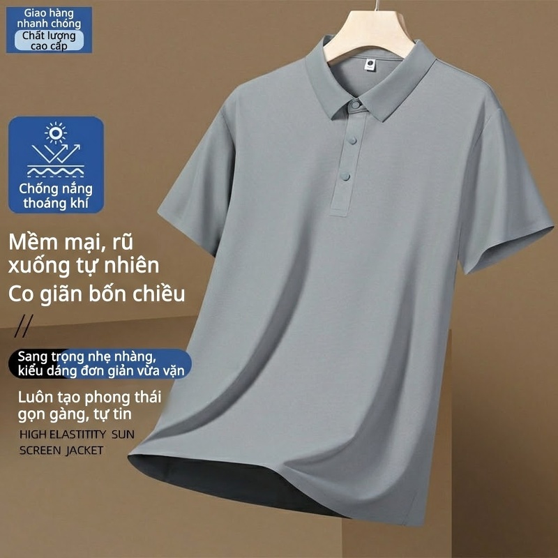 Áo Polo Nam Ngắn Tay UPF50+ Chống Nắng Thoáng Mát Màu Xám, Đen