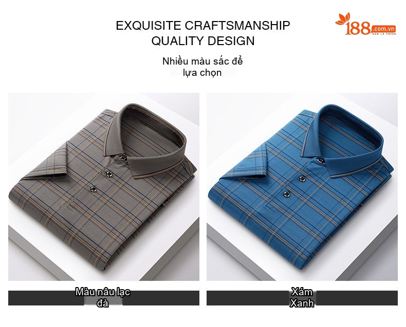 Áo Polo Nam Sọc Caro Chất Lụa Tơ Tằm Cao Cấp Không Nhăn Phong Cách Doanh Nhân Màu Xanh, Xám chi tiết 8