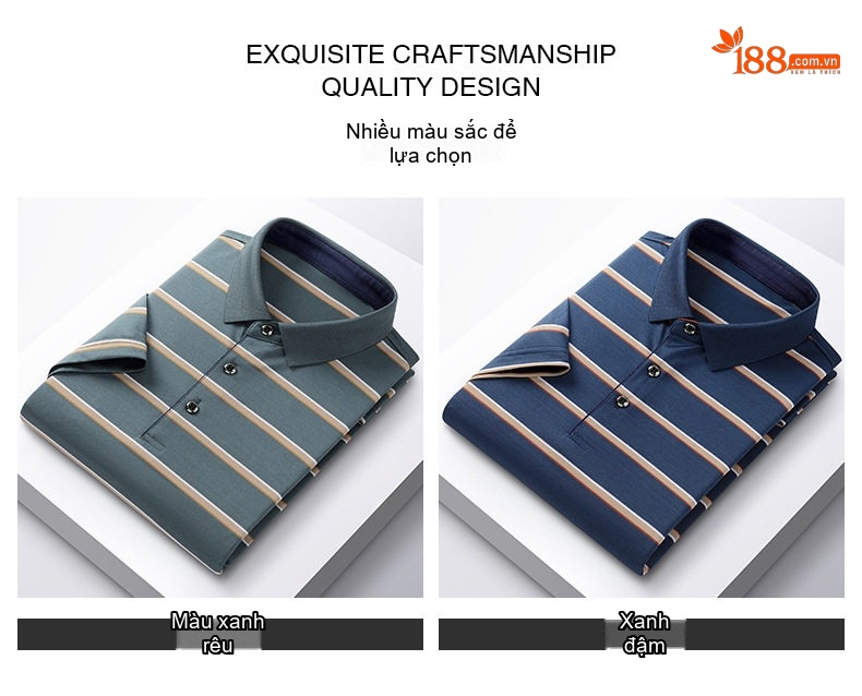 Áo Polo Nam Sọc Ngang Chất Liệu Tơ Tằm Mềm Mại Thoáng Mát Màu Xanh, Navy chi tiết 7