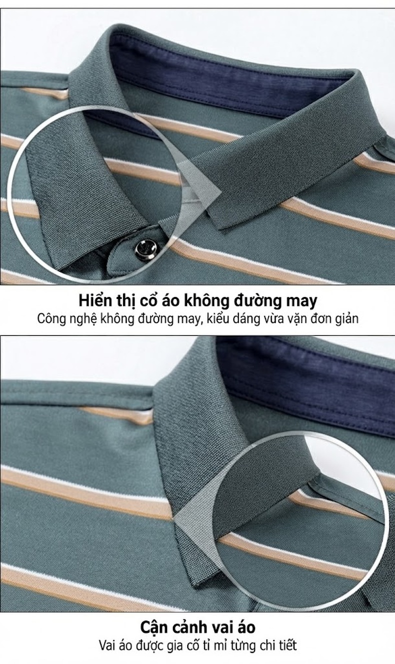 Áo Polo Nam Sọc Ngang Chất Liệu Tơ Tằm Mềm Mại Thoáng Mát Màu Xanh, Navy chi tiết 16