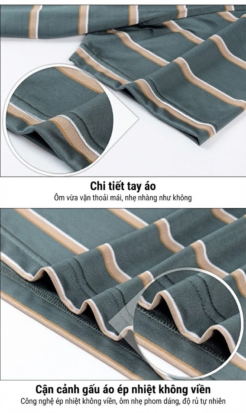 Áo Polo Nam Sọc Ngang Chất Liệu Tơ Tằm Mềm Mại Thoáng Mát Màu Xanh, Navy chi tiết 17