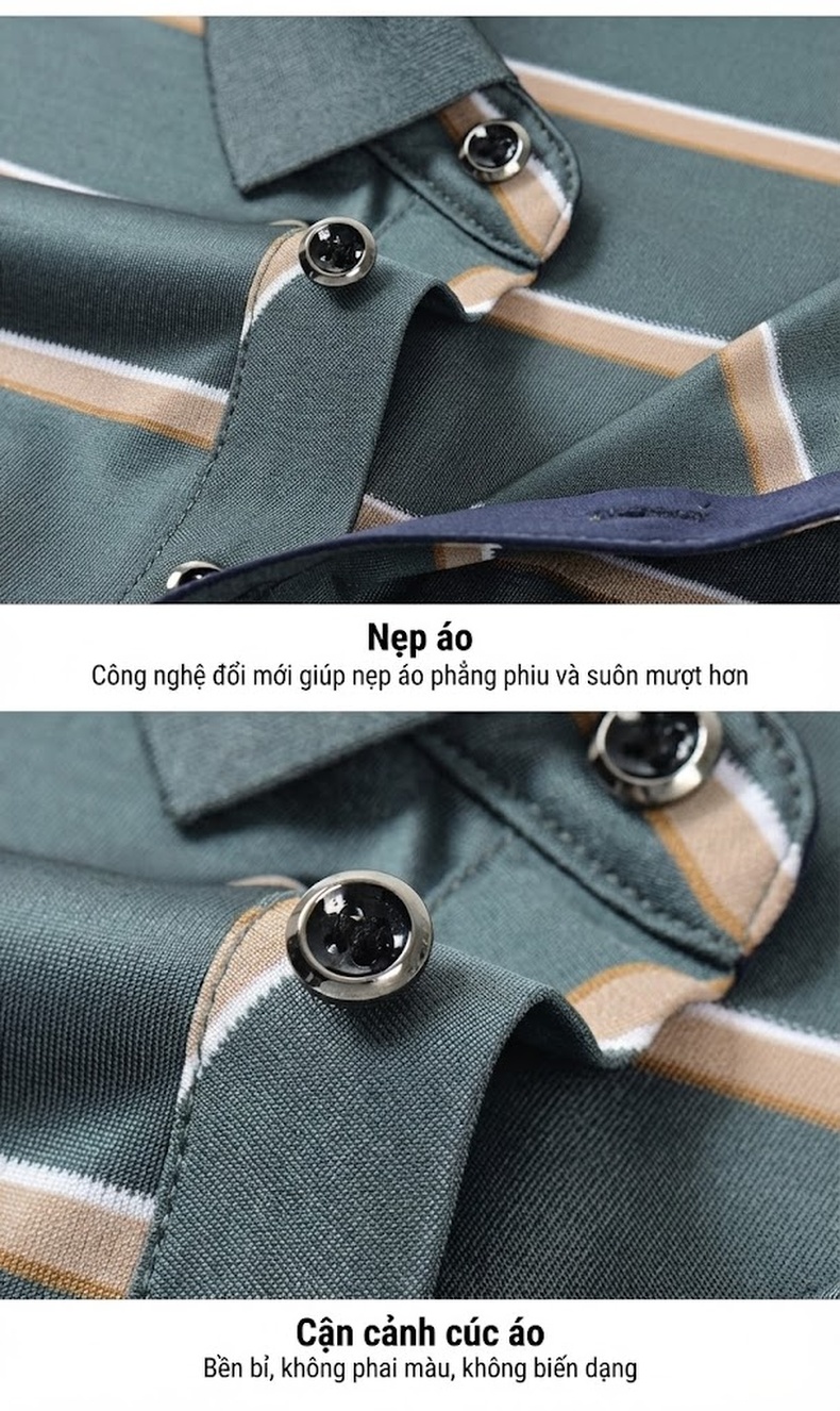 Áo Polo Nam Sọc Ngang Chất Liệu Tơ Tằm Mềm Mại Thoáng Mát Màu Xanh, Navy chi tiết 18