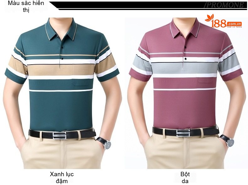 Áo Polo Nam Sọc Ngang Chất Lụa Tằm Cao Cấp Mùa Hè Màu Xanh, Nâu, Trắng, Tím chi tiết 7