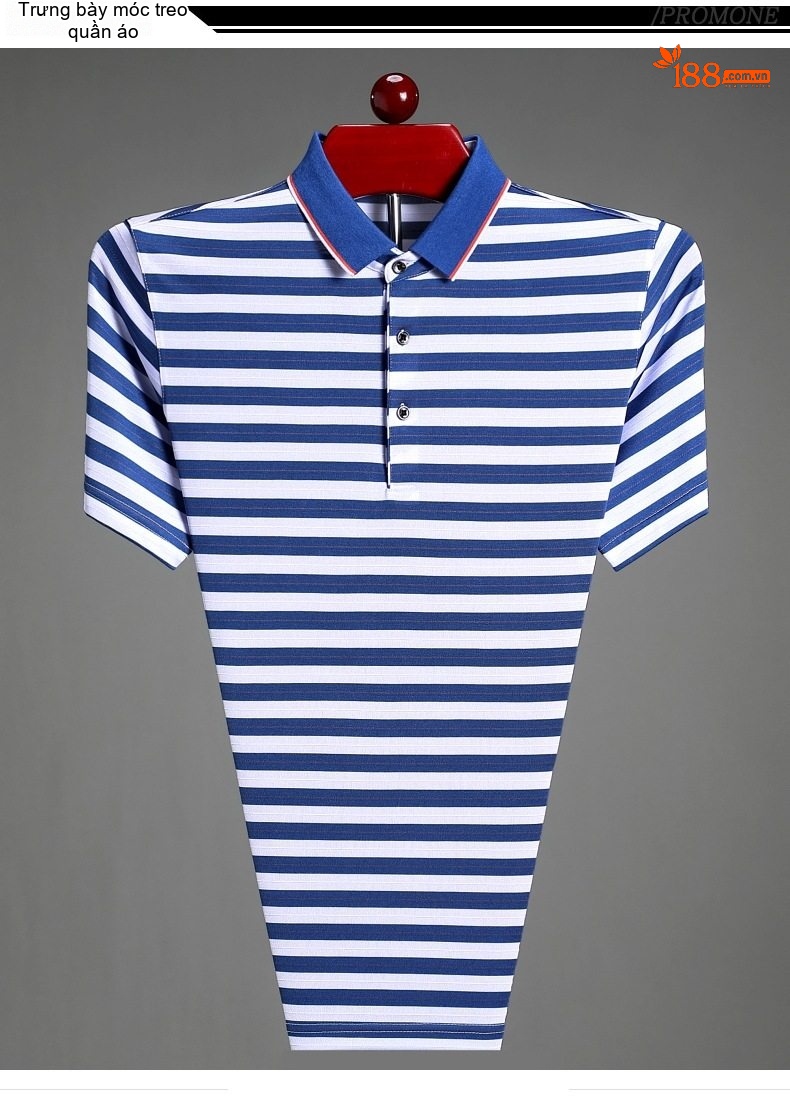 Áo Polo Nam Sọc Ngang Lụa Tằm Tơ Mềm Mại Thoáng Mát Màu Xanh Navy, Đỏ, Xanh Lá, Đỏ Cam... chi tiết 20