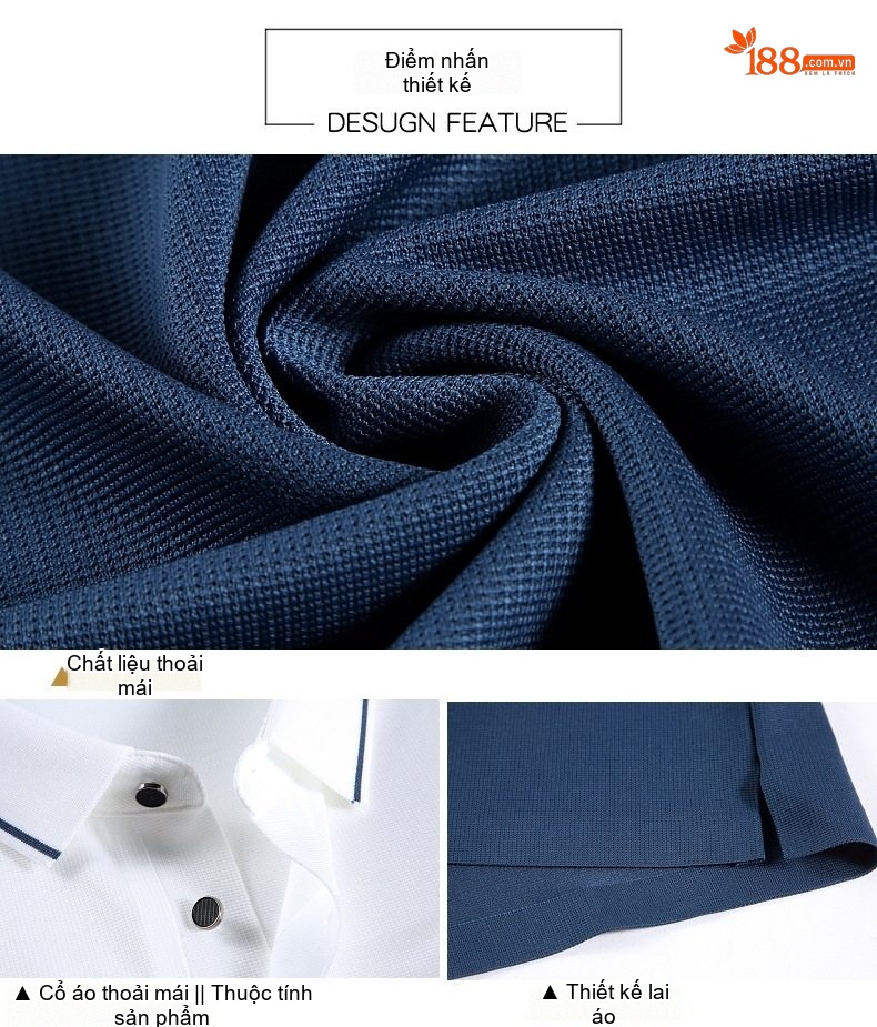 Áo Polo Nam Sọc Ngang Tay Ngắn Cotton Lụa Chống Nhăn Màu Trắng, Xanh Navy, Xanh Rêu, Xám... chi tiết 5