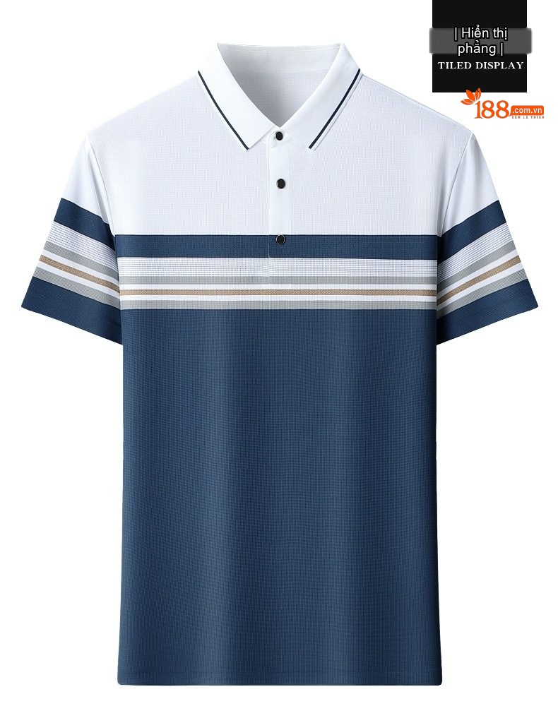 Áo Polo Nam Sọc Ngang Tay Ngắn Cotton Lụa Chống Nhăn Màu Trắng, Xanh Navy, Xanh Rêu, Xám... chi tiết 16