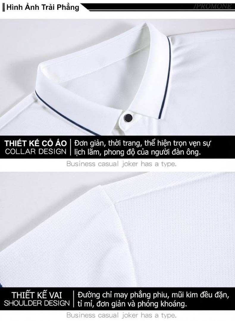 Áo Polo Nam Sọc Ngang Tay Ngắn Cotton Lụa Chống Nhăn Màu Trắng, Xanh Navy, Xanh Rêu, Xám... chi tiết 18
