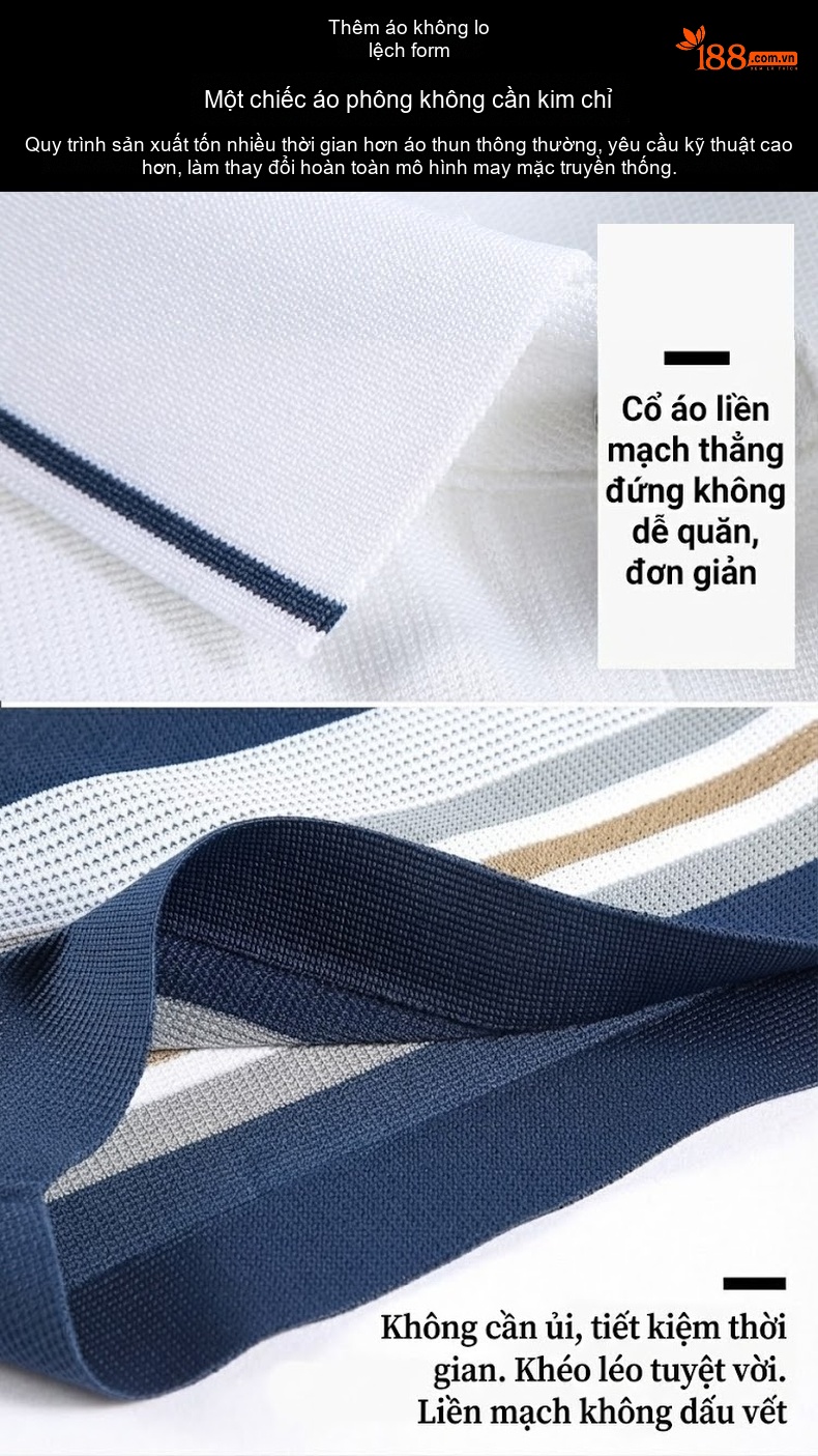 Áo Polo Nam Sọc Ngang Tay Ngắn Cotton Lụa Chống Nhăn Màu Trắng, Xanh Navy, Xanh Rêu, Xám... chi tiết 20