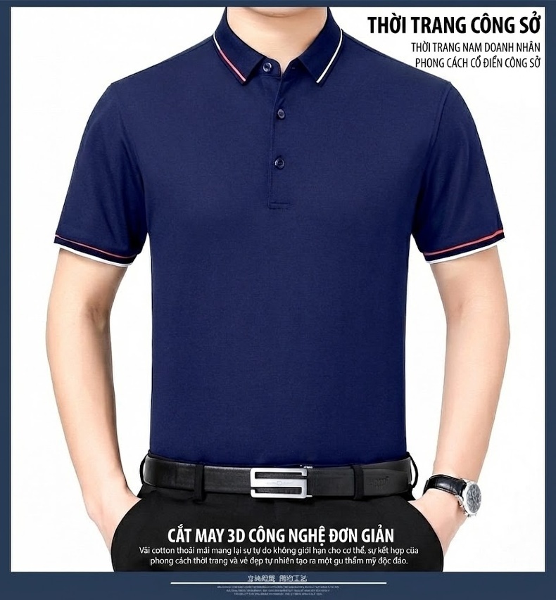 Áo Polo Nam Sợi Tằm Mỏng Mát Form Rộng Cổ Bẻ Màu Xanh Da Trời, Kem, Xanh Lá, Xanh Navy... chi tiết 8