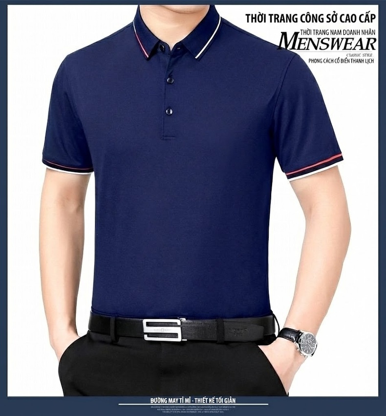 Áo Polo Nam Sợi Tằm Mỏng Mát Form Rộng Cổ Bẻ Màu Xanh Da Trời, Kem, Xanh Lá, Xanh Navy... chi tiết 10