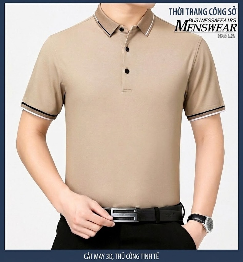 Áo Polo Nam Sợi Tằm Mỏng Mát Form Rộng Cổ Bẻ Màu Xanh Da Trời, Kem, Xanh Lá, Xanh Navy... chi tiết 5