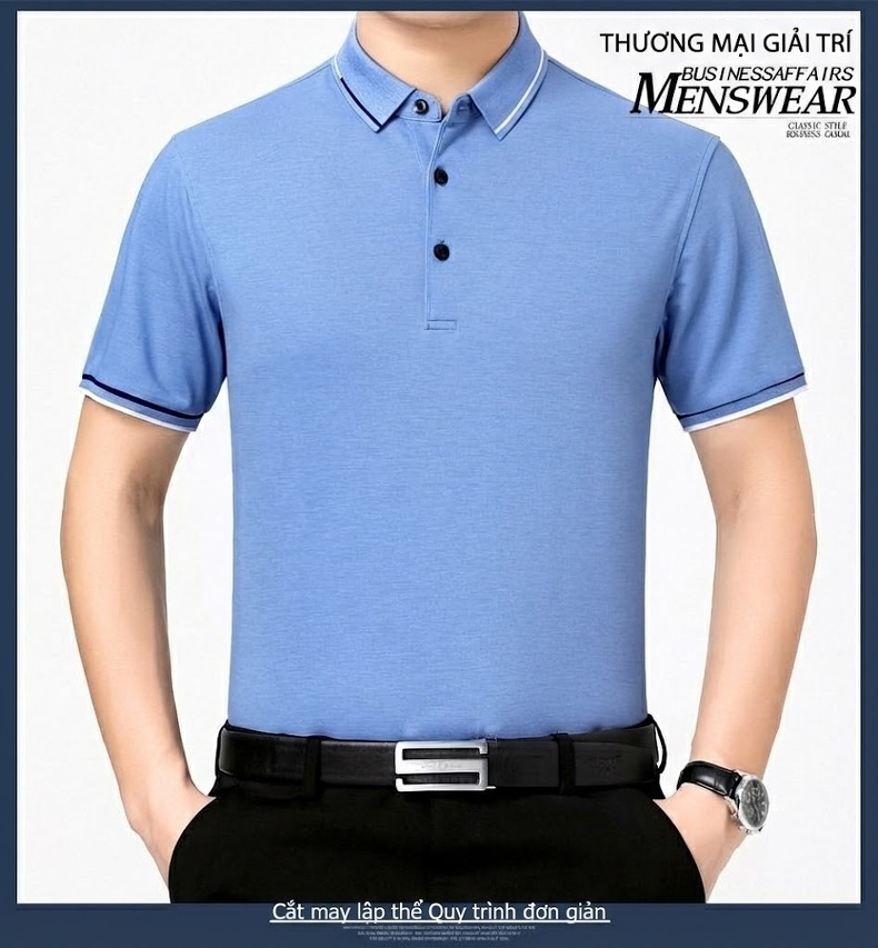 Áo Polo Nam Sợi Tằm Mỏng Mát Form Rộng Cổ Bẻ Màu Xanh Da Trời, Kem, Xanh Lá, Xanh Navy... chi tiết 12