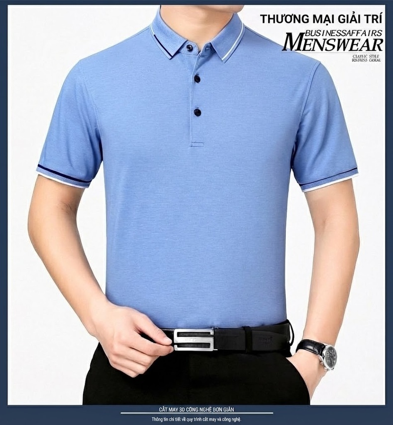 Áo Polo Nam Sợi Tằm Mỏng Mát Form Rộng Cổ Bẻ Màu Xanh Da Trời, Kem, Xanh Lá, Xanh Navy... chi tiết 13