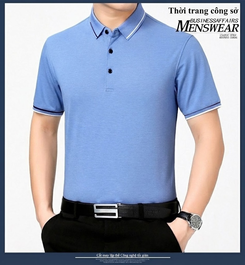 Áo Polo Nam Sợi Tằm Mỏng Mát Form Rộng Cổ Bẻ Màu Xanh Da Trời, Kem, Xanh Lá, Xanh Navy... chi tiết 14